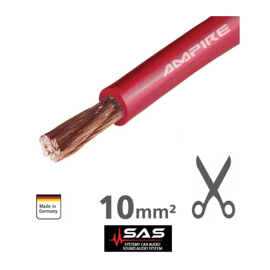 Przewód zasilający Ampire XSK10 RED/ 80m Kabel zasilający AMPIRE czerwony 10 mm² Wysokowydajny czerwony kabel zasilający 10mm2, seria X-Link